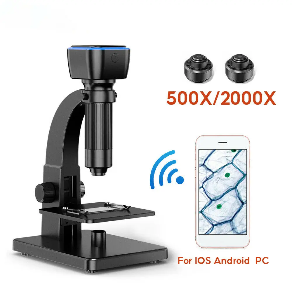 

Цифровой микроскоп HD 2000X с Wi-Fi, микроскоп с двумя объективами, микроскоп с USB, микробиологический промышленный микроскоп с приложением для ...