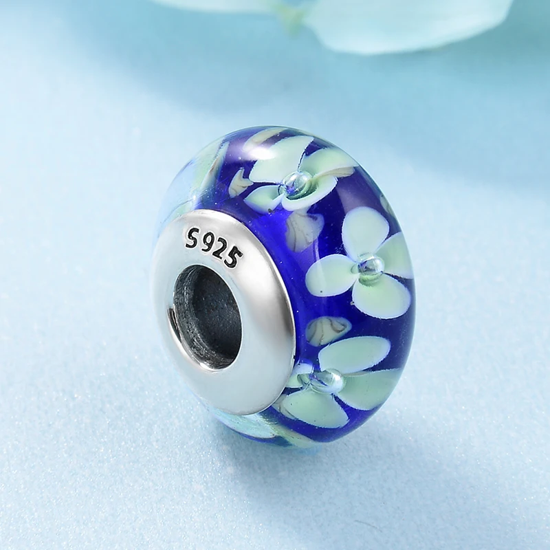 Горячая Распродажа стеклянные бусины в виде серебристых зеленых цветов и синих