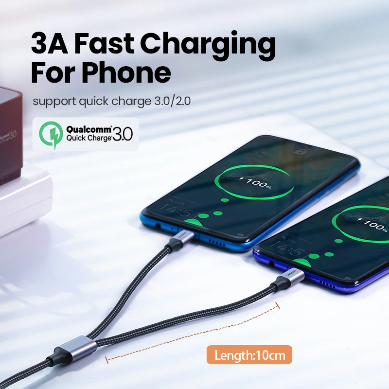 Кабель USB C Ugreen 2 в 1 для Samsung Galaxy S10 S9 plus 3A кабель Micro быстрой зарядки One Plus 6 5