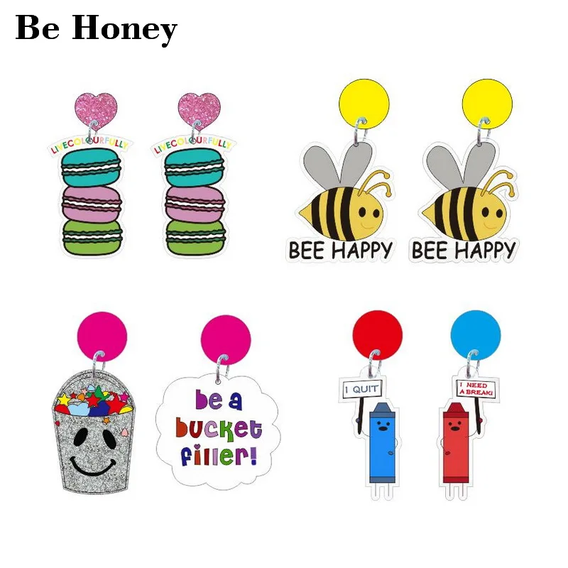 Новые поступления милые акриловые серьги-гвоздики пчела счастливые макароны