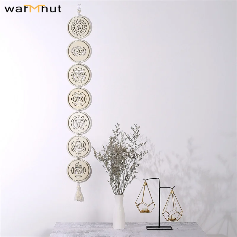 

WarmHut 7 Chakra Wooden Discs Hanging Ornament Reiki Healing Wall Room Art Decor Energy Wood Chakra Symbols for Yoga Meditation