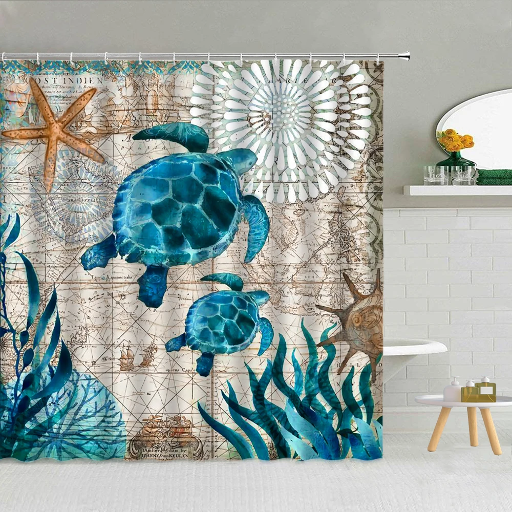 

Набор занавесок для душа, цветная Полиэстеровая ткань с рисунком морской черепахи, подводный мир, 3D-печать, экран для ванной с крючками, Деко...