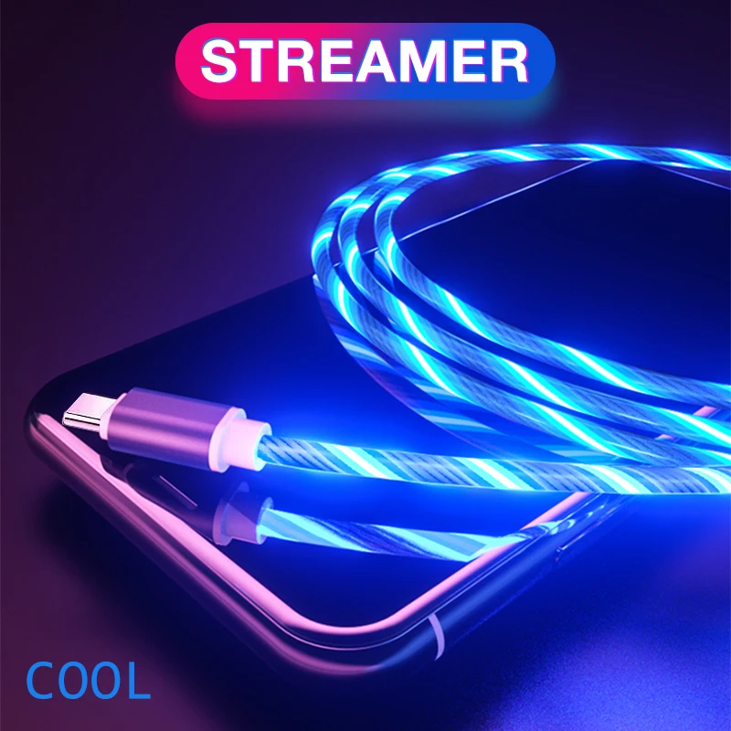1 м Магнитный зарядный мобильный телефон кабель USB Type C поток светящийся сменный