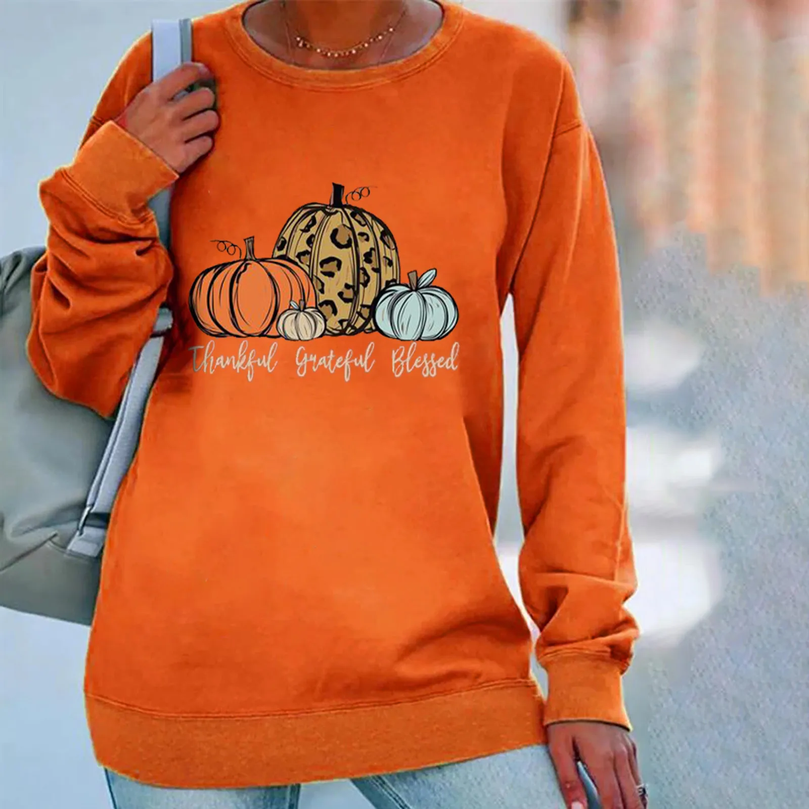 

Женский свитшот с длинным рукавом и принтом, на День Благодарения
