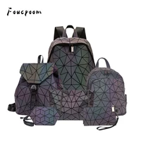 new ladies luminous set backpack geometric fashion shoulder bag and fold clutch bags holographic school girls backpack 2020