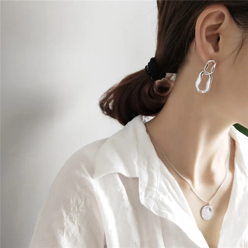 

RUIYI European Special-shaped Real 925 Sterling Silver Geometric Drop Earrings For Women Hyperbole Minimalist Irregular Earrings