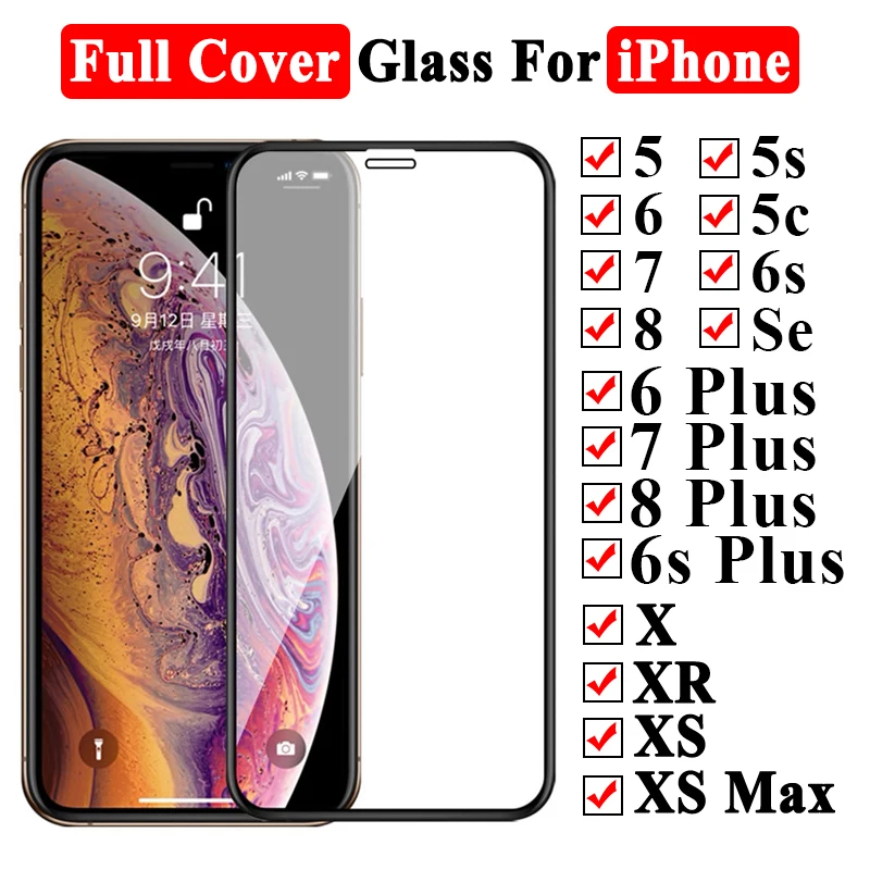 Стекло для iPhone X закаленное стекло Aifon XS Max XR i Phone 5 6 7 8 6s Plus Защитная пленка экрана