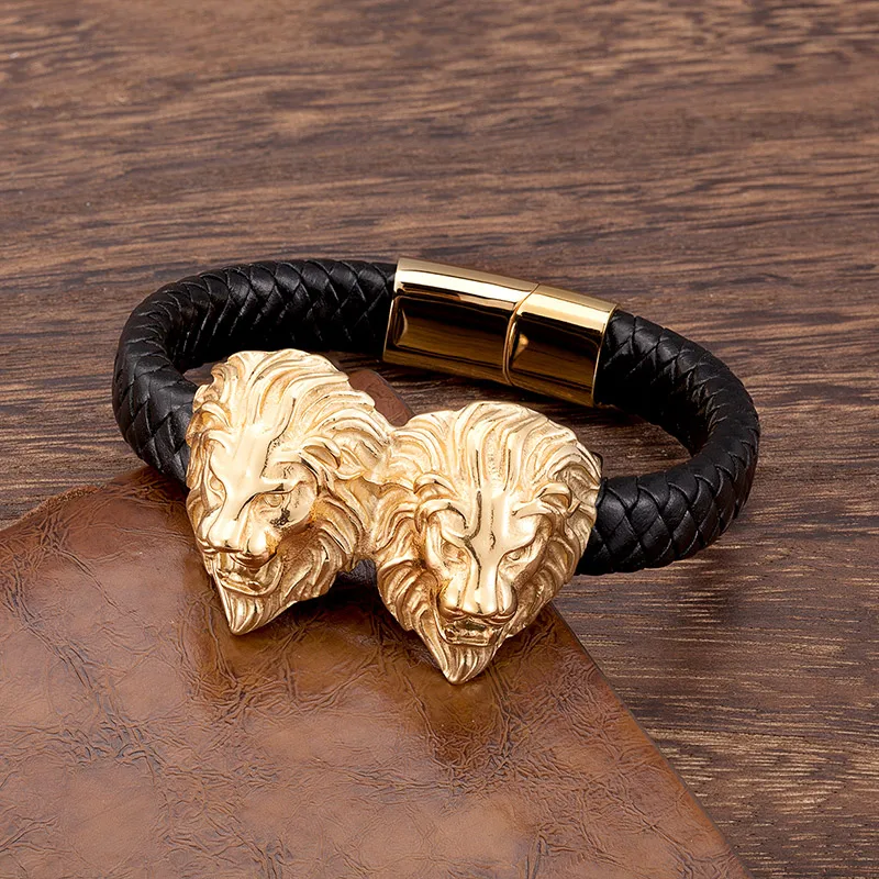 Браслет мужской кожаный из нержавеющей стали с магнитной застежкой - купить по