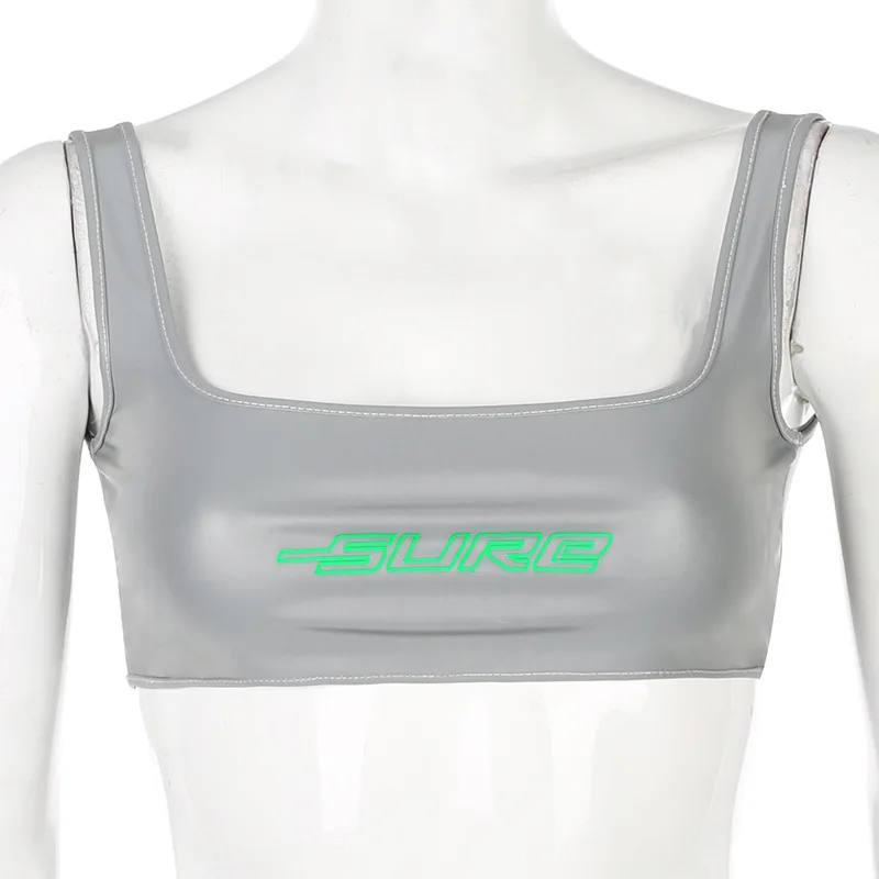 BOOFEENAA Светоотражающие женские летние топы с буквенным принтом 2020 Сексуальные