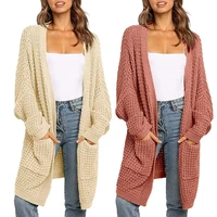 womens batwing sleeve open front long cardigan color block striped loose sweater chunky cable knitted outwear coat with pockets