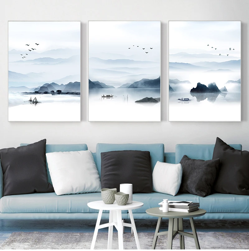 Альмудена Скандинавская Гора и озеро пейзаж живопись без рамки холст постеры