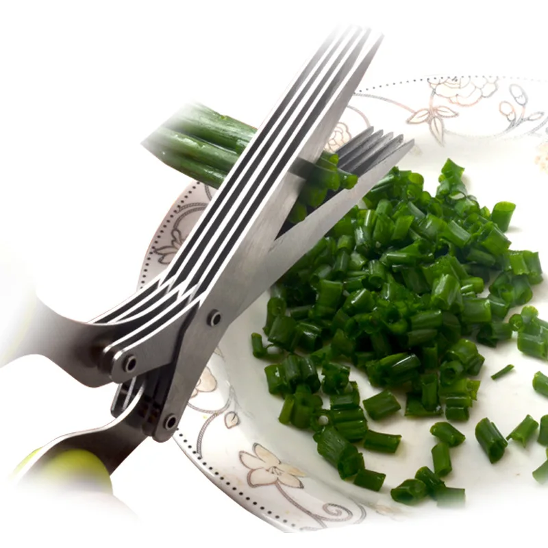 

15cm Minced 5 Layers Basil Rosemary Kitchen Scissor Shredded Chopped Scallion Cutter Herb Laver Spices Cook Tool Cut 2020 Hot