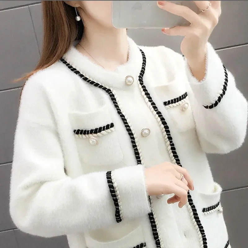 

Women's woolen overcoat small fragrance mink like thickened Jacket Women's autumn winter 2020 new knitted cardigan woolen jacket