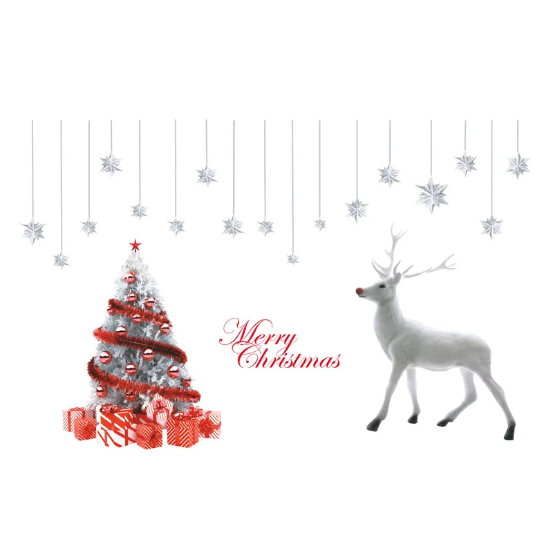 Рождественские наклейки на стену Лось снег электростатические стекло домашний