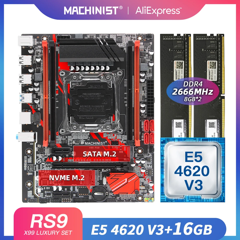 Verkauf MASCHINIST X99 Motherboard LGA 2011-3 Set Kit Mit Intel Xeon E5 4620 V3 Prozessor 16G(2*8) DDR4 2666 MHZ RAM M.2 NVME X99-RS9