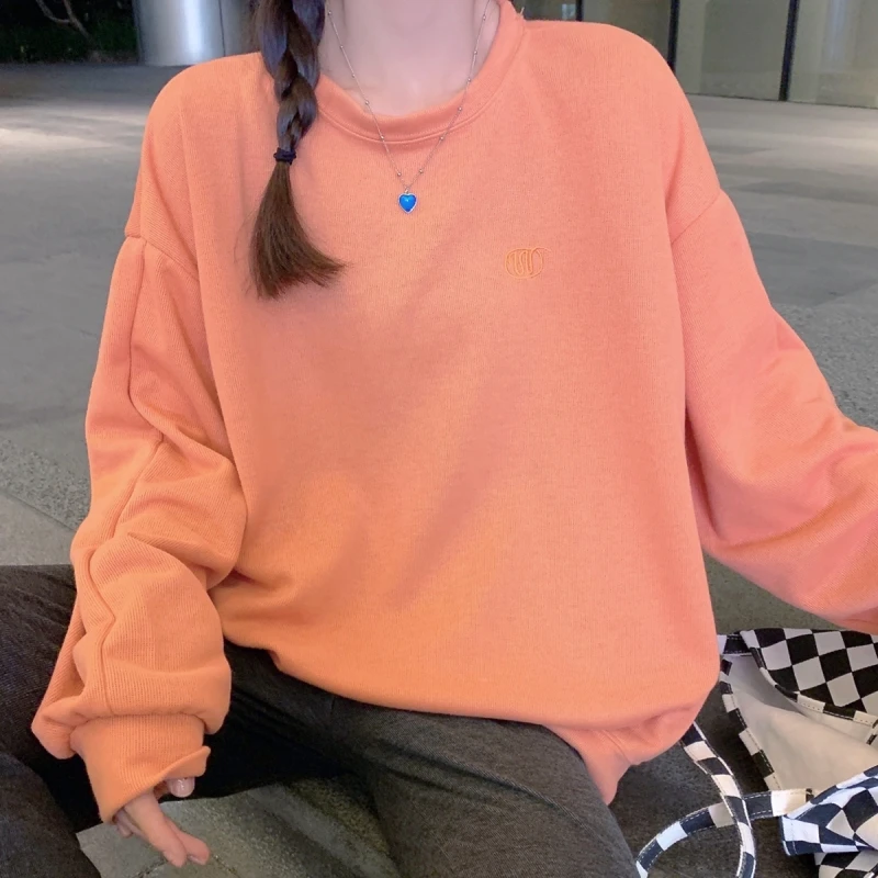 

Fashion Women's Solid Color Sweater Winter Autumn Soft Pullover Loose Length Coat Sweatshirt Classic Long Sleeve Tops