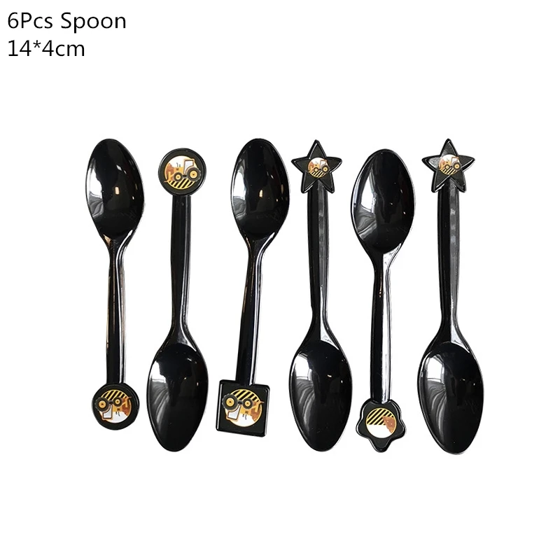 6pcs plastic spoon Строительный трактор тема экскаватор надувные шары грузовик автомобиль баннеры детский день рождения, день рождение мальчика вечерние принадлежности - Цвет: 6pcs plastic spoon