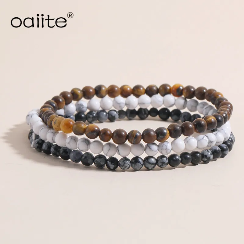 

OAIITE Eye Tiger Bracelet Snow Quart z Bracelet Natural 4 mm Mini Gem Stone Energy Bracelets Set Gift for Women Man