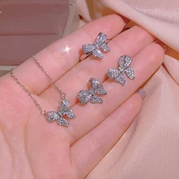 2022 new butterfly 925 womens jewelry set butterfly diamond ring necklace earrings three piece wedding bridal jewelry