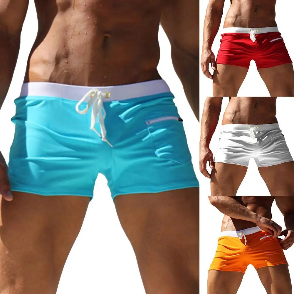 

2XL Summer Shorts Solid Color Swimming Trunks Drawstring Pocket Slims Fit Beach Shorts Swimwear Men Shorts Sport Gym Short Pants