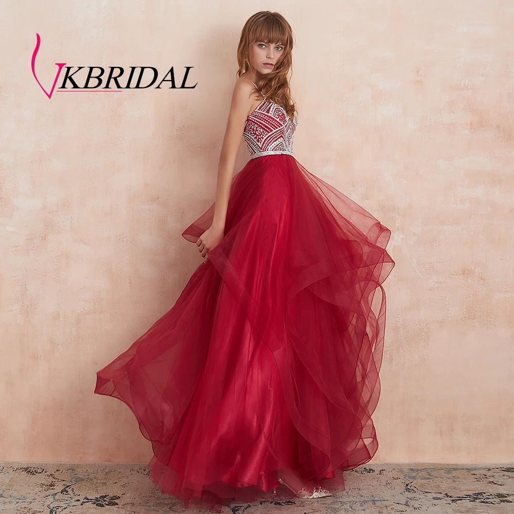 VKBRIDAL красное Многоярусное Тюлевое платье для выпускного вечера новые Бальные