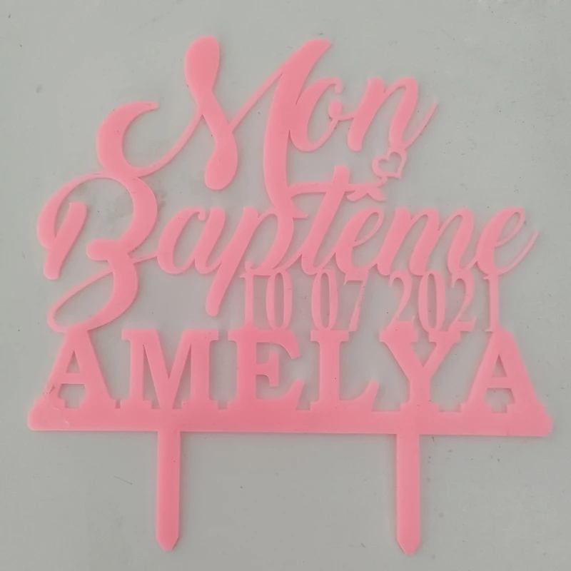 

Personalized Baptism Party Cake Topper Custom Name Date French Mon Baptme For Kids Christening Party Cake Decoration Topper
