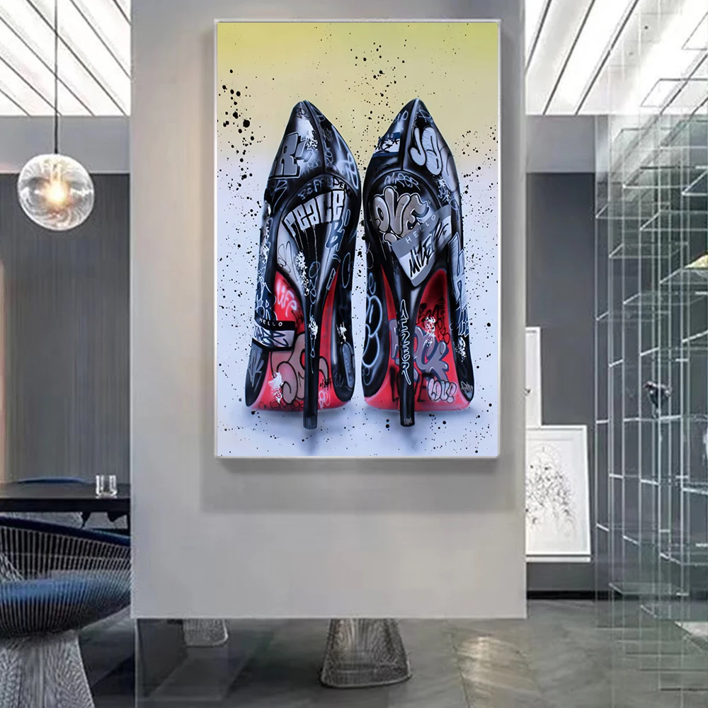 

Picture for Living Room Decor Women Black High Heels Shoes Graffiti Art Canvas Painting on The Wall Graffiti Posters Prints Wall