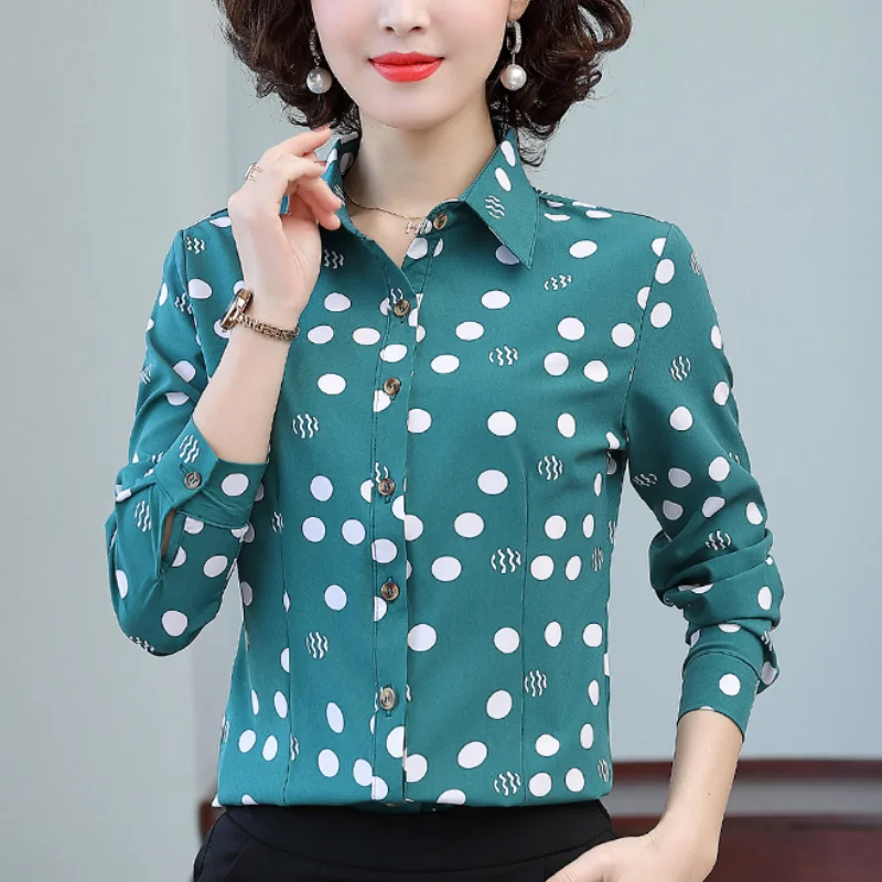 

Женские рубашки в горошек, новинка 2021, модная шифоновая блузка с длинным рукавом, Базовая рубашка на пуговицах, женские топы, одежда для офис...