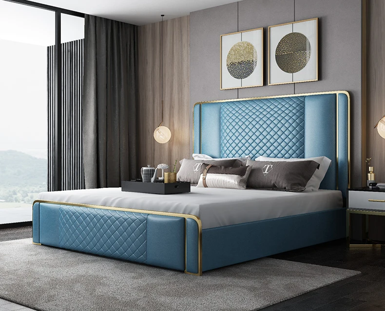 European style Velvet Tufted Headboard Wooden Classic King Size modern bedroom furniture |