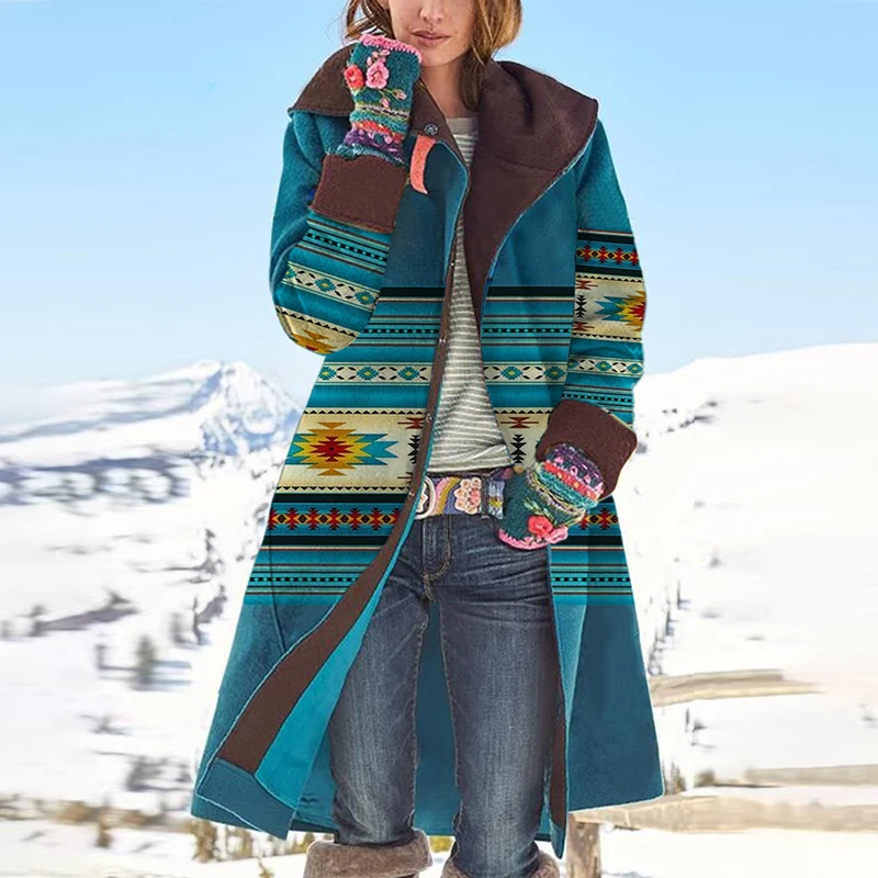 Женское длинное пальто на пуговицах повседневное шерстяное с отложным