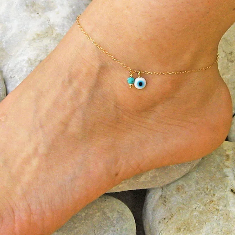 

Bohemian Multi Layered Beads Ankle Bracelet for Women Leg Chain Blue Evil Eye Pendant Anklet Summer Beach Foot Jewelry