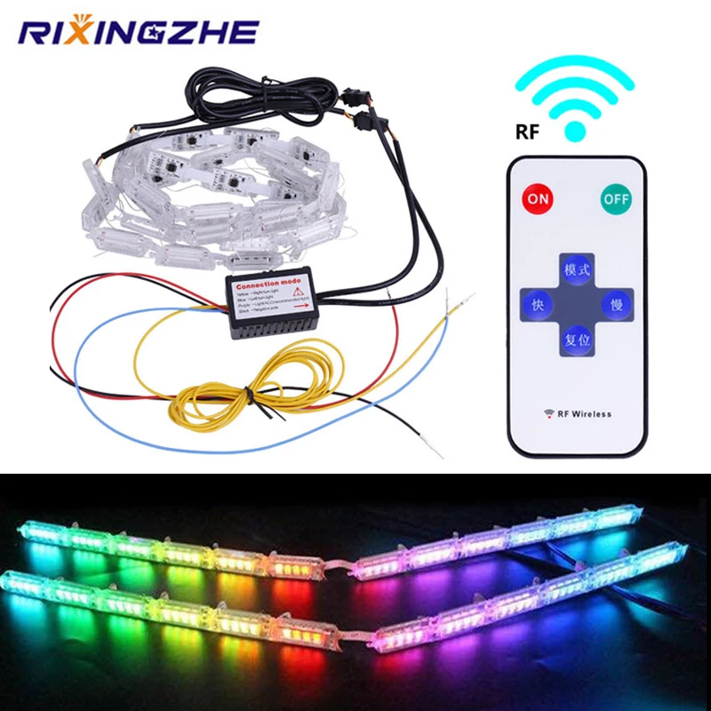2 шт. RF пульт дистанционного управления RGB LED DRL 15 светодиодный гибкий течет