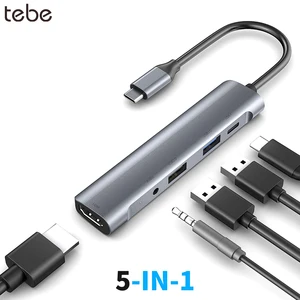 tebe 5 in 1 usb c hub type c to 4k hdmi adapter 3 5mm audio jack usb c to usb 3 02 0 60w type c pd docking station for macbook free global shipping