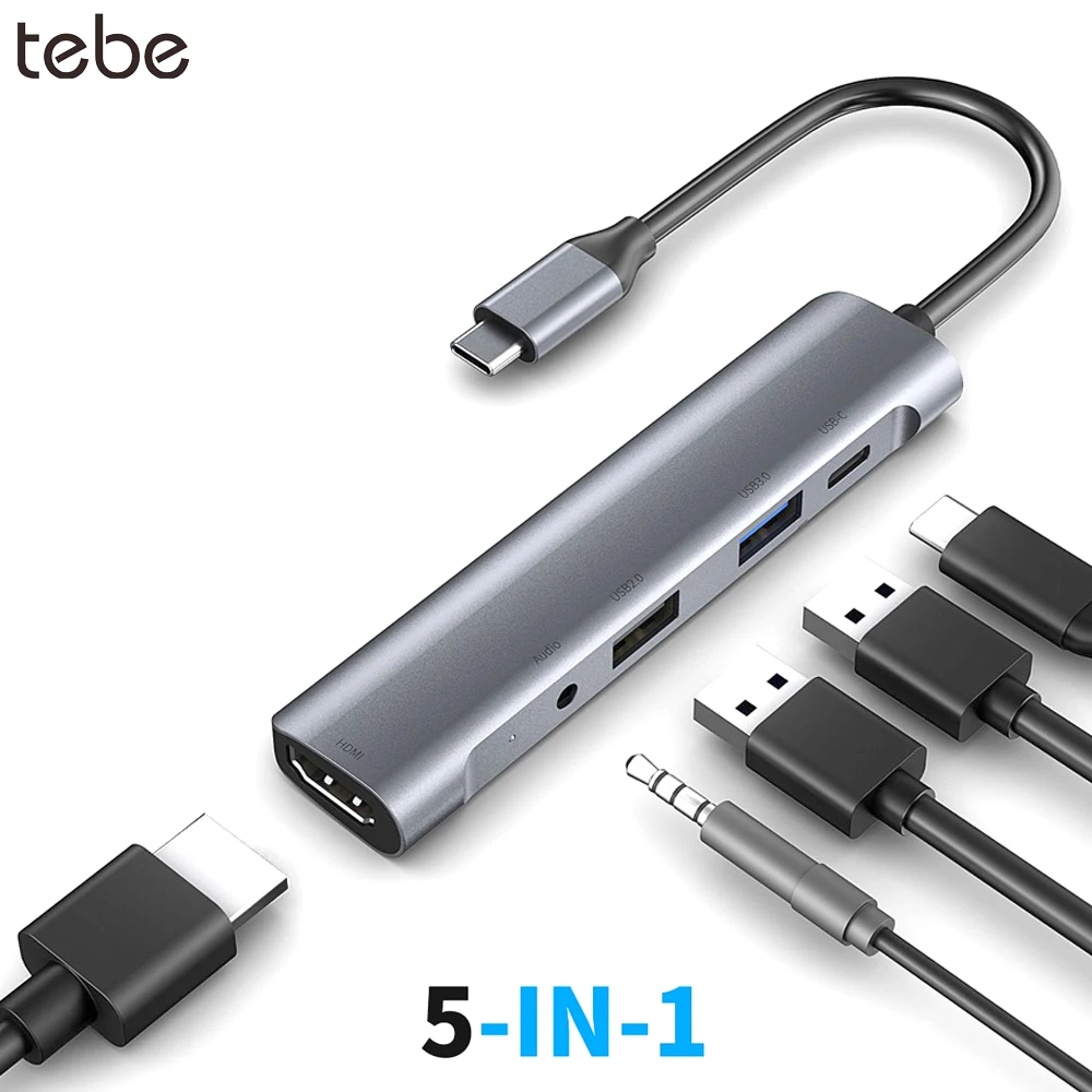 ОВБР 5 в 1 USB C концентратор Тип до 4K HDMI адаптер 3 мм аудио разъем кабель Переходник
