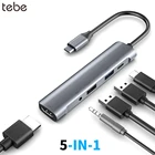 Док-станция tebe 5 в 1 для Macbook, USB-C концентратор типа C на 4K HDMI-адаптер с аудиоразъемом 3,5 мм, USB C на USB 3,02,0, 60 Вт