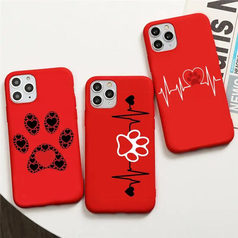 

Animal Best Friend Cat Dog Paw Phone Case For iphone 12 11 Pro Max Mini XS 8 7 6 6S Plus X SE 2020 XR Red Cover