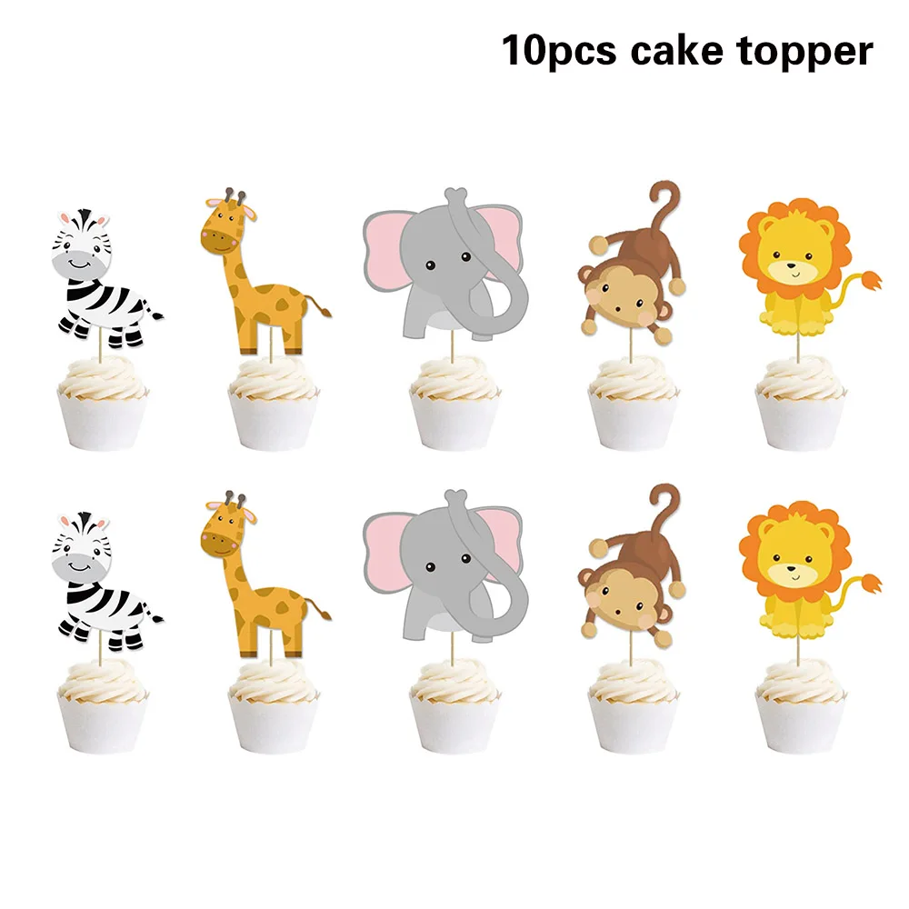 Мультфильм животных с днем рождения баннер флаг лес сафари джунгли тематический