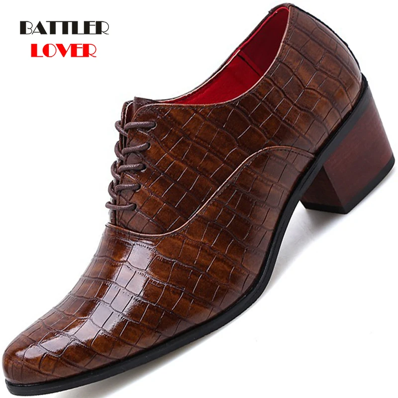 6cm High Heel Men's Fashion Barber Shoes Man's Casual Party Dinner Dress Shoes for Male Elegant Pointed Wedding Groom Footwear