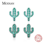 Modian 100% 925 стерлингового серебра завод зелеными кристаллами ручной работы; Комплект: кактус, мода для девочек, серьги со шпилькой, для женщин, чистым кубическим цирконием ювелирные украшения