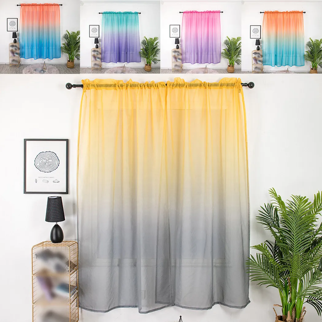 

100X200CM Polyester Sheer Curtains Gradient Tulle Curtains for Living Room Bedroom Kitchen Home Hotel Coffee Decor