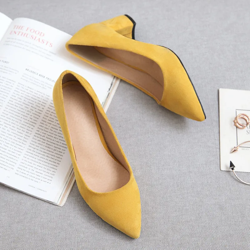 

High Heels Women Pumps Block High Heel Work Office Shoes 2020 Fashion Slip on Pointed Toe Shoes Ladies Red Yellow Size 34-43