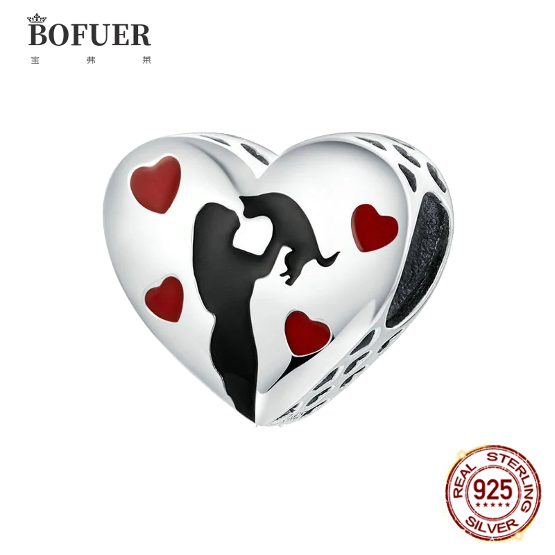 

BOFUER Women and Cat Sweet Charm Fit 925 Sterling Silver Original Pandora Bracelet Family Love Bead Jewelry For Women 223B