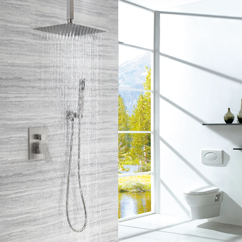 

8/10/12 Inch Square Stainless Steel Rain Shower Head Rainfall Bathroom Top Sprayer Thin High Pressure Ceiling Mounted Top Shower
