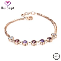 huisept luxury silver 925 bracelet jewelry for women round shape topaz gemstone ornaments gift wedding party wholesale bracelets