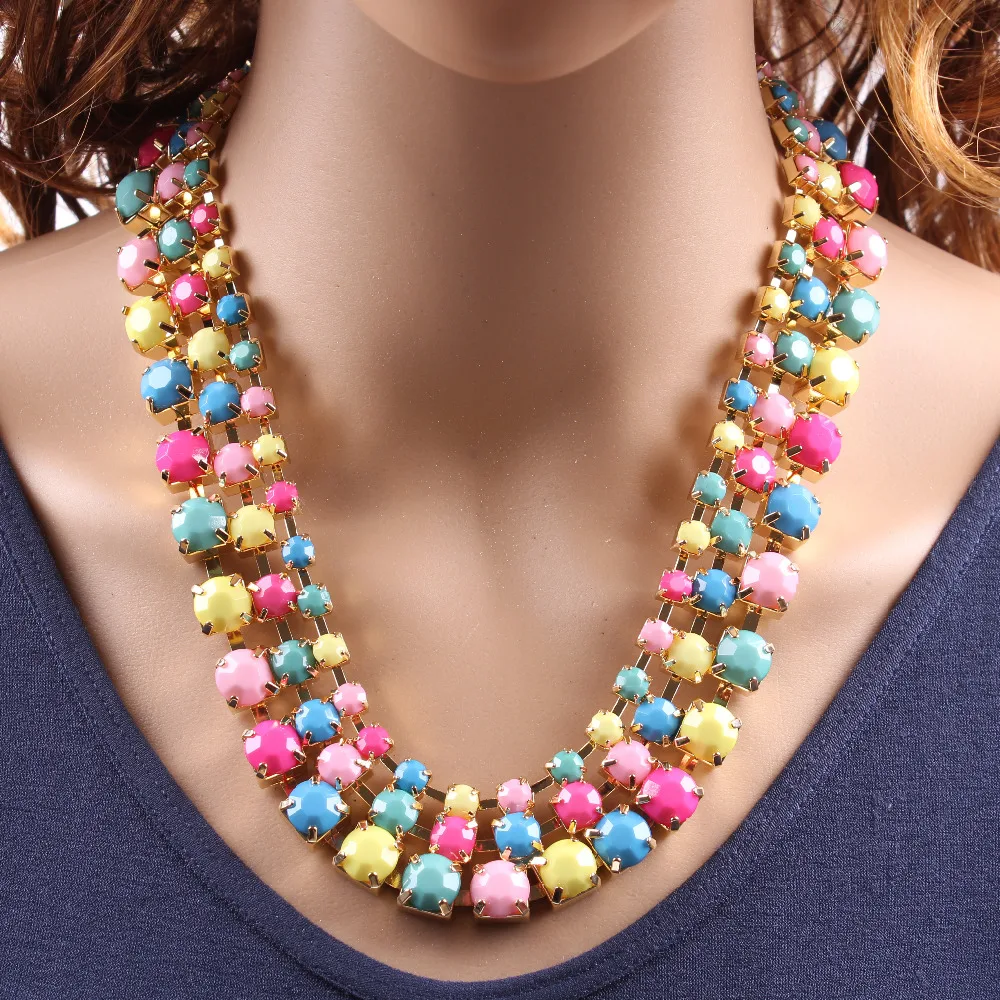 Новые цветные бусы массивные золотые цепочки неоновые цвета ожерелье для