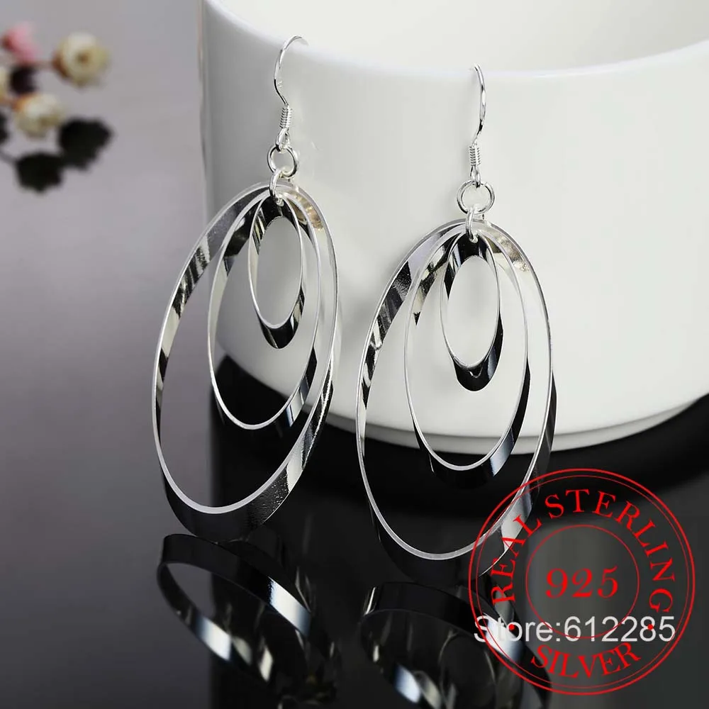 Серьги подвески женские из серебра 925 пробы модные корейские висячие серьги с