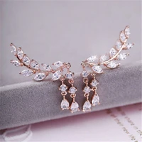 new sweet inlaid diamond tree leaf tassel crystal dangle earrings