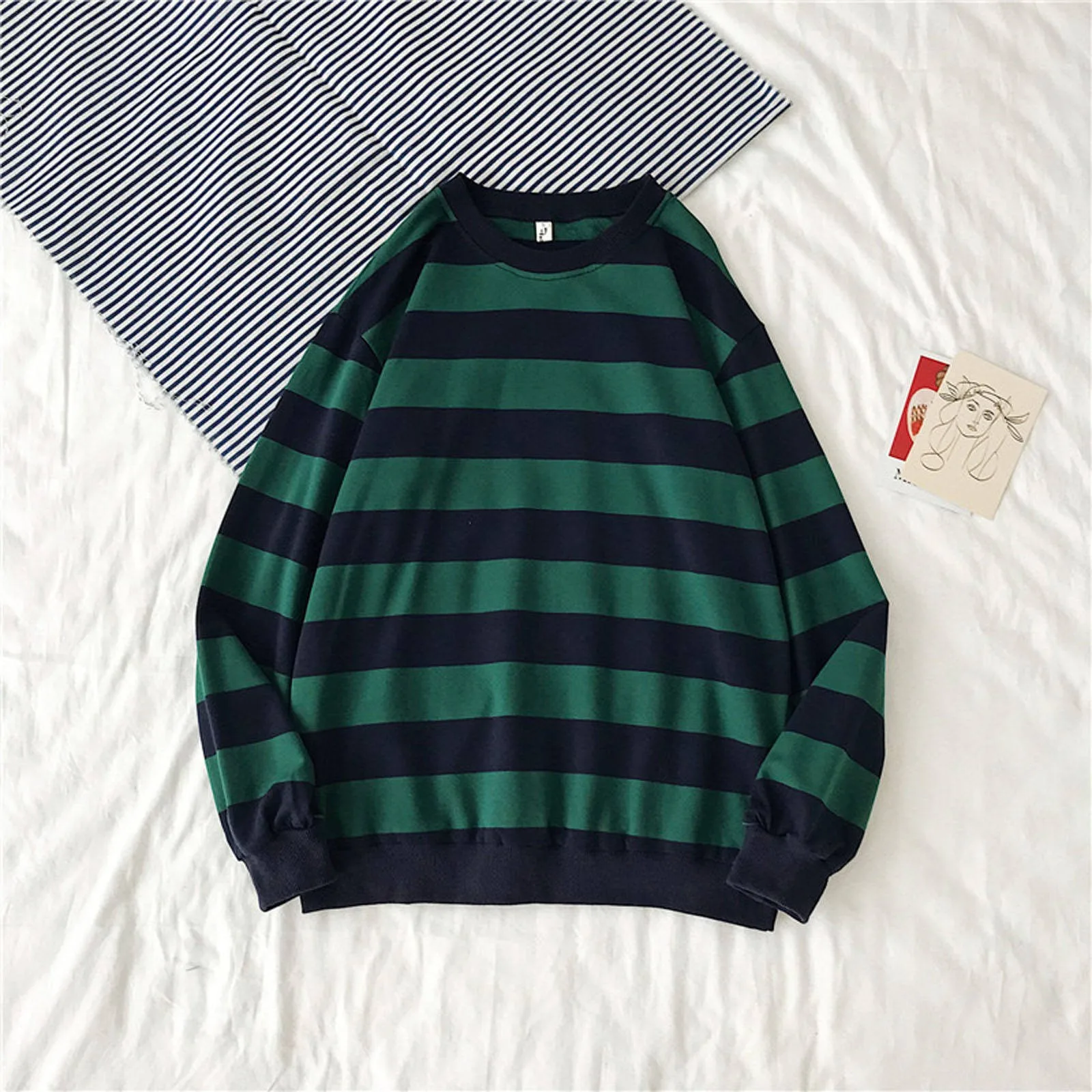 Hoodie Women Autumn Winter Round Neck Fashion Stripe Sweatshirt Pullover Tops Long Sleeve Blouse Loose Comfort Hoodies Sudaderas