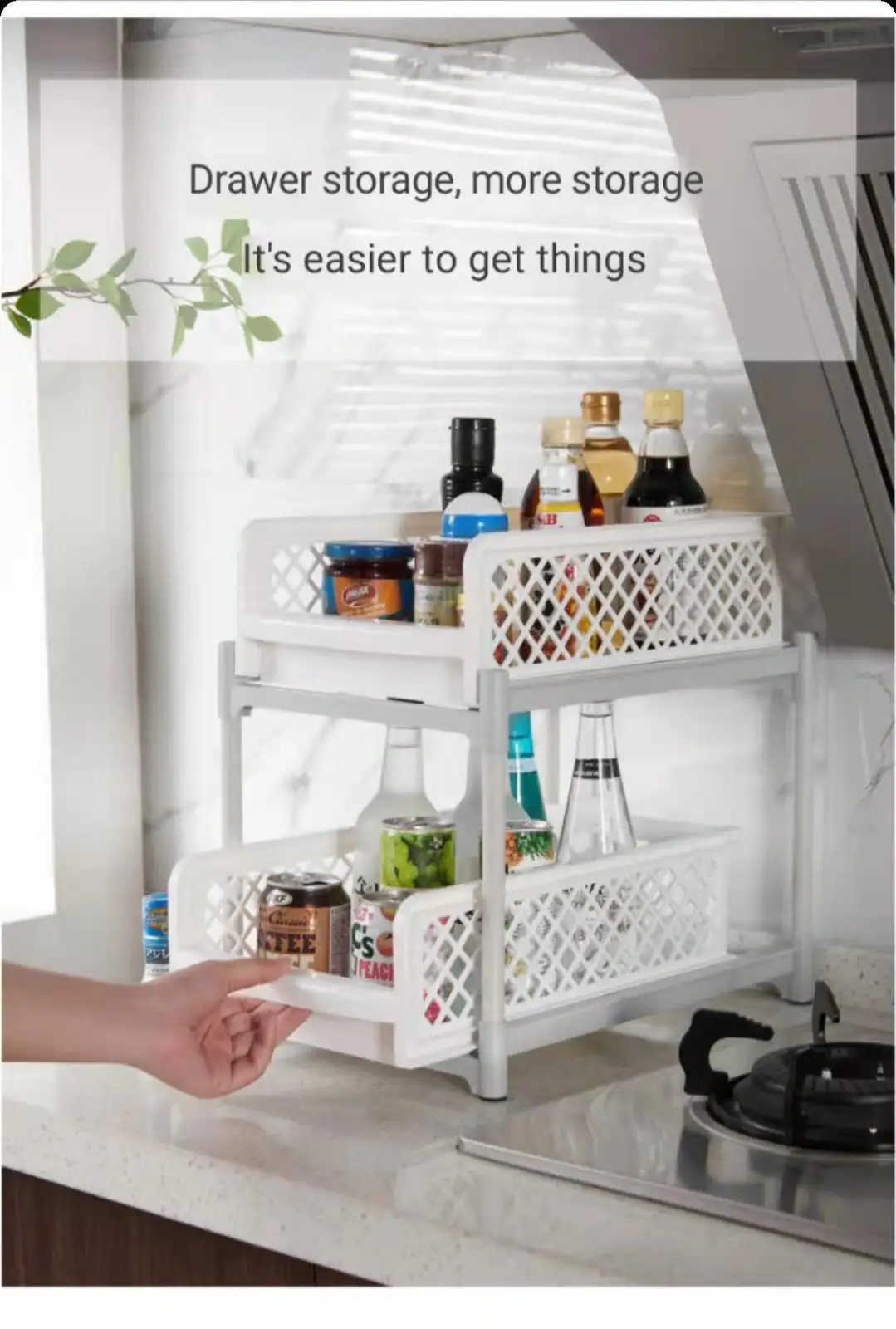 

Kitchen table top storage rack, pull type multi-layer finishing rack, plastic hollow rack, drawer type storage rack