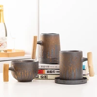 600ml japanese vintage ceramic coffee mug tumbler rust glaze tea milk beer mug with wood handle water cup home office drinkware